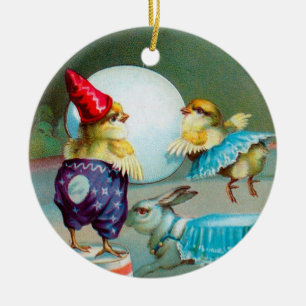 Vintage Ostergruß wünscht Chicks Circus Keramik Ornament