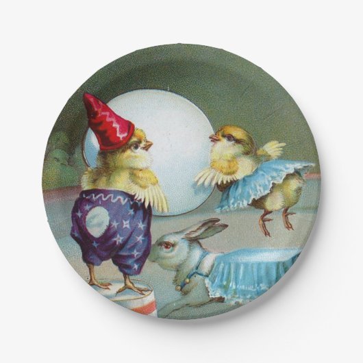 Vintage Ostergruß wünscht Chicks Circus Pappteller (Vorderseite)