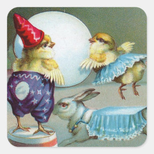 Vintage Ostergruß wünscht Chicks Circus Quadratischer Aufkleber