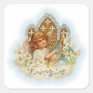Vintage Ostergrüße Engel Quadratischer Aufkleber