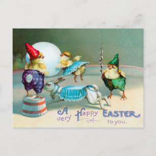 Vintage-Ostergrüße Wünsche Küken Zirkus Postkarte