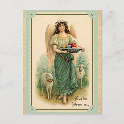 Vintage Ostergrussen Angel Schafeier Postkarte (Vorderseite)