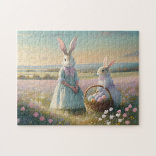 Vintage-Osterhase auf einem Feld mit Wildblumen  Puzzle