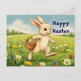 Vintage-Osterhase auf einer Frühlingswiese Feiertagspostkarte