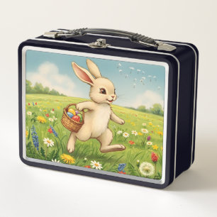 Vintage Osterhase auf einer Frühlingswiese Metall Brotdose