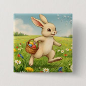 Vintage-Osterhase auf Frühlingswiese Button (Vorderseite)