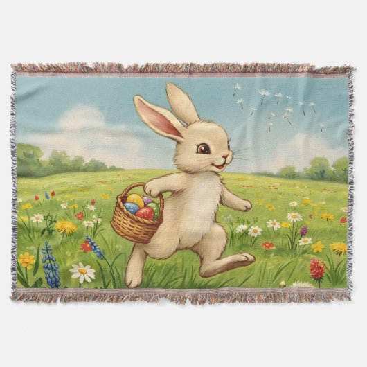 Vintage-Osterhase auf Frühlingswiese Decke (Vorderseite)