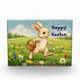 Vintage-Osterhase auf Frühlingswiese Fotoblock