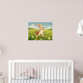 Vintage Osterhase auf Frühlingswiese Poster