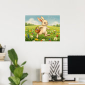 Vintage Osterhase auf Frühlingswiese Poster (Heimbüro)