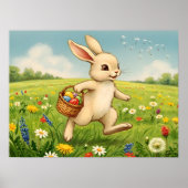 Vintage Osterhase auf Frühlingswiese Poster (Vorne)