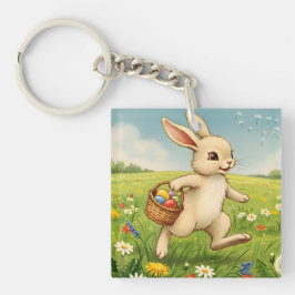Vintage Osterhase auf Frühlingswiese Schlüsselanhänger