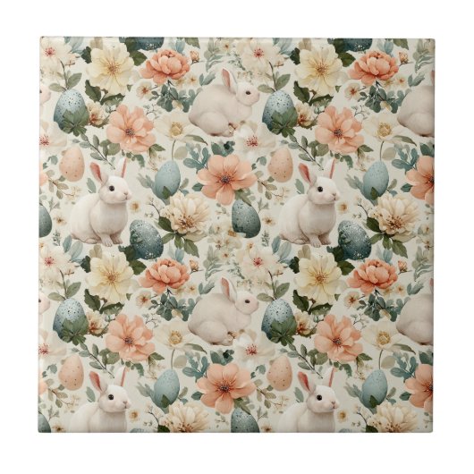 Vintage-Osterhase-Blumen (10) Fliese (Vorderseite)
