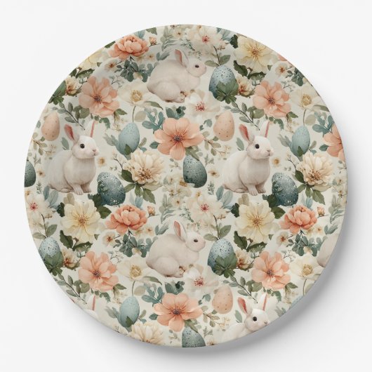 Vintage-Osterhase-Blumen (10) Pappteller (Vorderseite)