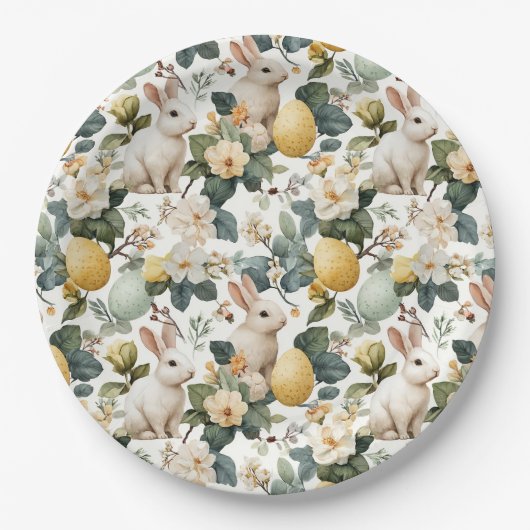 Vintage-Osterhase-Blumen (7) Pappteller (Vorderseite)