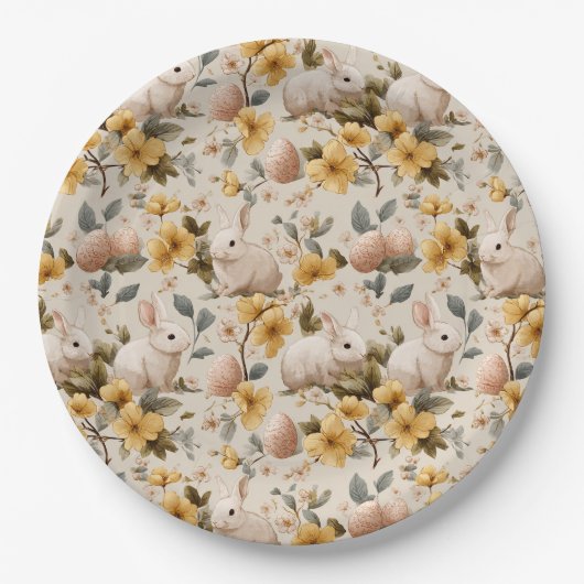 Vintage-Osterhase-Blumen (8) Pappteller (Vorderseite)