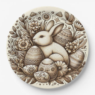 Vintage-Osterhase Blumen & Eier 1. Geburtstag  Pappteller