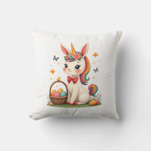Vintage-Osterhase-Einhorn-Pastell-Blumen-Cartoon Kissen