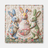 Vintage-Osterhase-Faux-Patchwork-Quilt-Druck Magnet (Vorne)