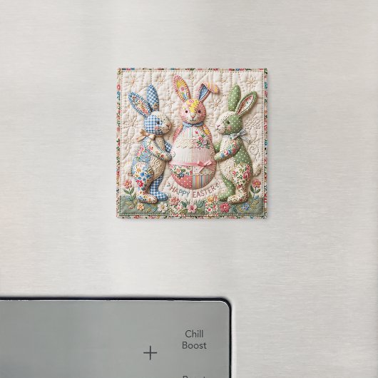 Vintage-Osterhase-Faux-Patchwork-Quilt-Druck Magnet