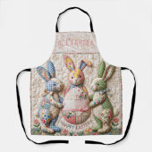 Vintage-Osterhase-Faux-Patchwork-Quilt-Druck Schürze (Vorderseite)
