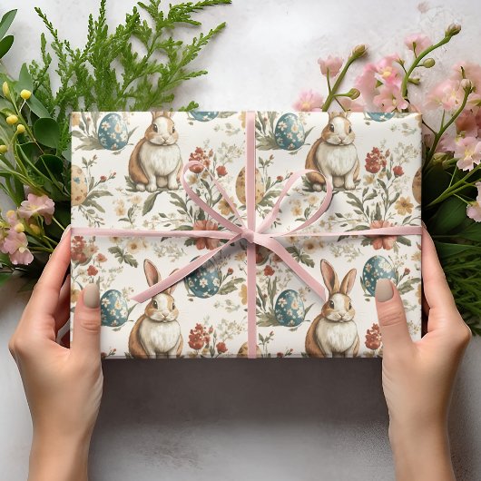 Vintage-Osterhase & Floral Geschenkpapier