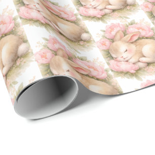 Vintage-Osterhase-Hase Rosa Aquarell Geschenkpapier