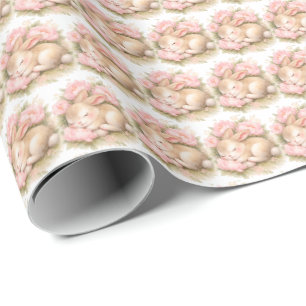 Vintage-Osterhase-Hase-Rosa-Wasserfarbe Geschenkpapier