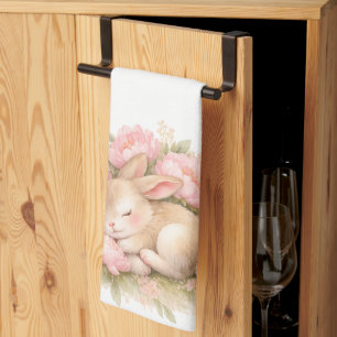 Vintage-Osterhase-Hase-Rosa-Wasserfarbe Geschirrtuch