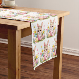 Vintage-Osterhase-Hase-Rosa-Wasserfarbe Kurzer Tischläufer