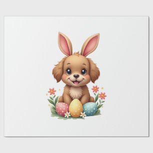 Vintage-Osterhase-Hund-Süße-Welpen-Illustration w Geschenkpapier