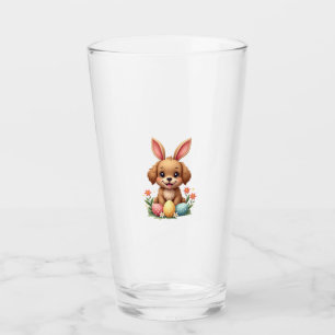 Vintage-Osterhase-Hund-Süße-Welpen-Illustration w Glas