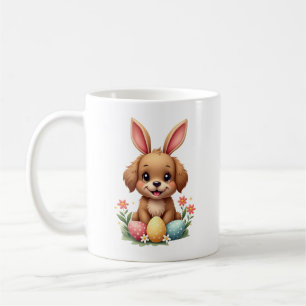 Vintage-Osterhase-Hund Süße Welpen-Illustration w Kaffeetasse