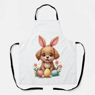 Vintage-Osterhase-Hund-Süße-Welpen-Illustration w Schürze