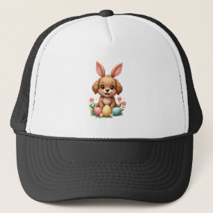 Vintage-Osterhase-Hund-Süße-Welpen-Illustration w Truckerkappe