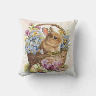 Vintage-Osterhase im Korb mit Blumen Kissen