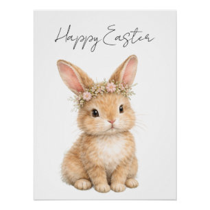 Vintage-Osterhase-Kaninchen-Aquarell Poster