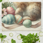 Vintage-Osterhase-Kaninchen-Ei-Aquarell Geschirrtuch (Gefaltet)