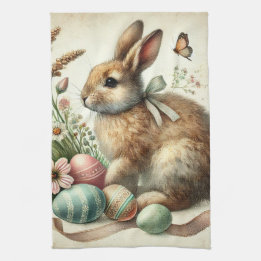 Vintage-Osterhase-Kaninchen-Ei-Aquarell Geschirrtuch