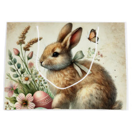 Vintage-Osterhase-Kaninchen-Ei-Aquarell Große Geschenktüte