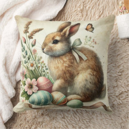 Vintage-Osterhase-Kaninchen-Ei-Aquarell Kissen