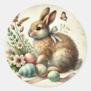 Vintage-Osterhase-Kaninchen-Ei-Aquarell Runder Aufkleber