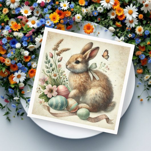Vintage-Osterhase-Kaninchen-Ei-Aquarell Serviette