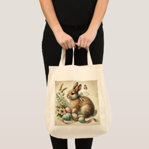Vintage-Osterhase-Kaninchen-Ei-Aquarell Tragetasche