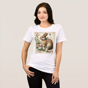 Vintage-Osterhase-Kaninchen-Ei-Aquarell Tri-Blend Shirt