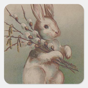 Vintage-Osterhase Kaninchen Quadratischer Aufkleber