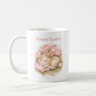 Vintage-Osterhase Kaninchen Rosa Erröten Wasserfar Kaffeetasse