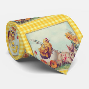 Vintage-Osterhase & Küken in Büffel-Karo Krawatte
