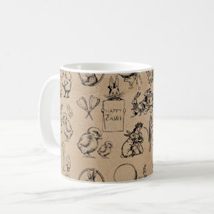 Vintage-Osterhase & Küken Kraftbraun Kaffeetasse