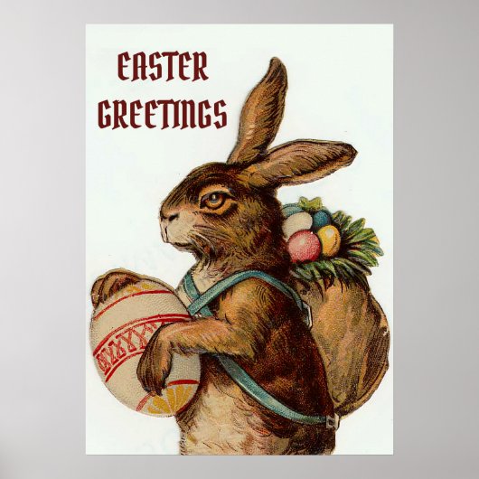 Vintage-Osterhase mit Eiern Poster (Vorne)